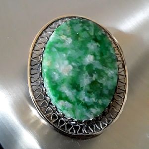 Vtg 1960s-70s Gen Green Gemstone Brooch/pin
